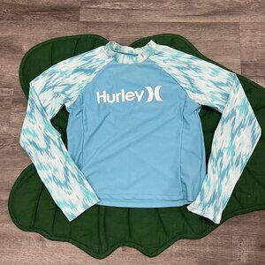 Hurley Girls XL Aqua Long Sleeve Rashguard Swim Surf Sun Tie Dye Cropped